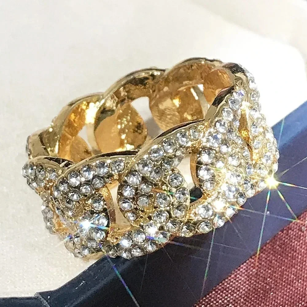 🌸Crystal Zircon Hip Hop Iced Out 18K Gold Plated Mens Diamond Ring, UNVN12381 - Picture 2 of 10